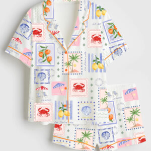 Womenâ€™s Summer Beach Travel Short Sleeve Satin Pajama Set