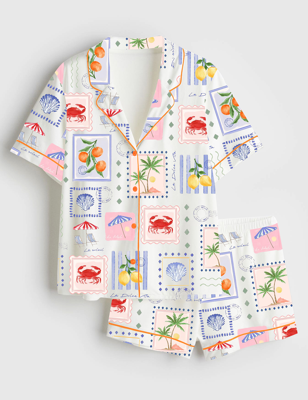 Womenâ€™s Summer Beach Travel Short Sleeve Satin Pajama Set