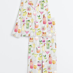 Women's Summer Cocktail Wine Lovers Old FashionedÂ Long Sleeve Satin Pajama Set