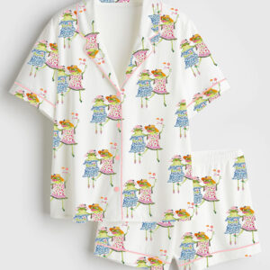 Women's Summer Cocktails Short Sleeve Satin Pajama Set