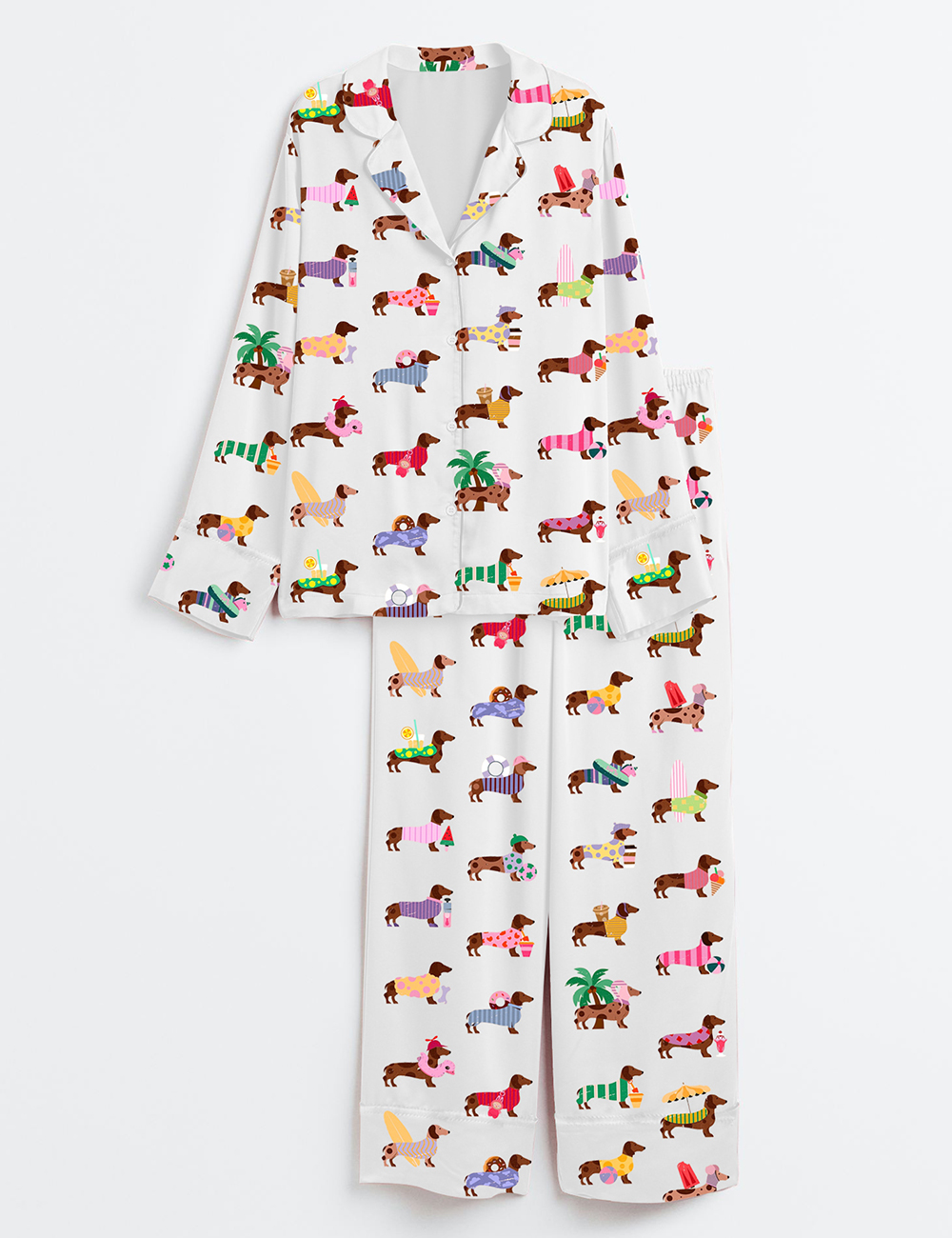 Womenâ€™s Summer Dachshund Winner Dog Long Sleeve Satin Pajama Set