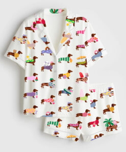 Women's Summer Dachshund Winner Dog Short Sleeve Satin Pajama Set