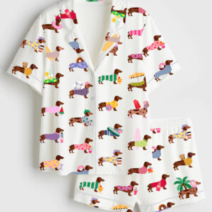 Womenâ€™s Summer Dachshund Winner Dog Short Sleeve Satin Pajama Set