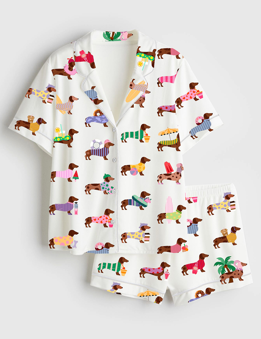 Womenâ€™s Summer Dachshund Winner Dog Short Sleeve Satin Pajama Set