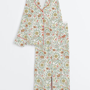 Women's Summer Floral Paisley Design Long Sleeve Satin Pajama Set