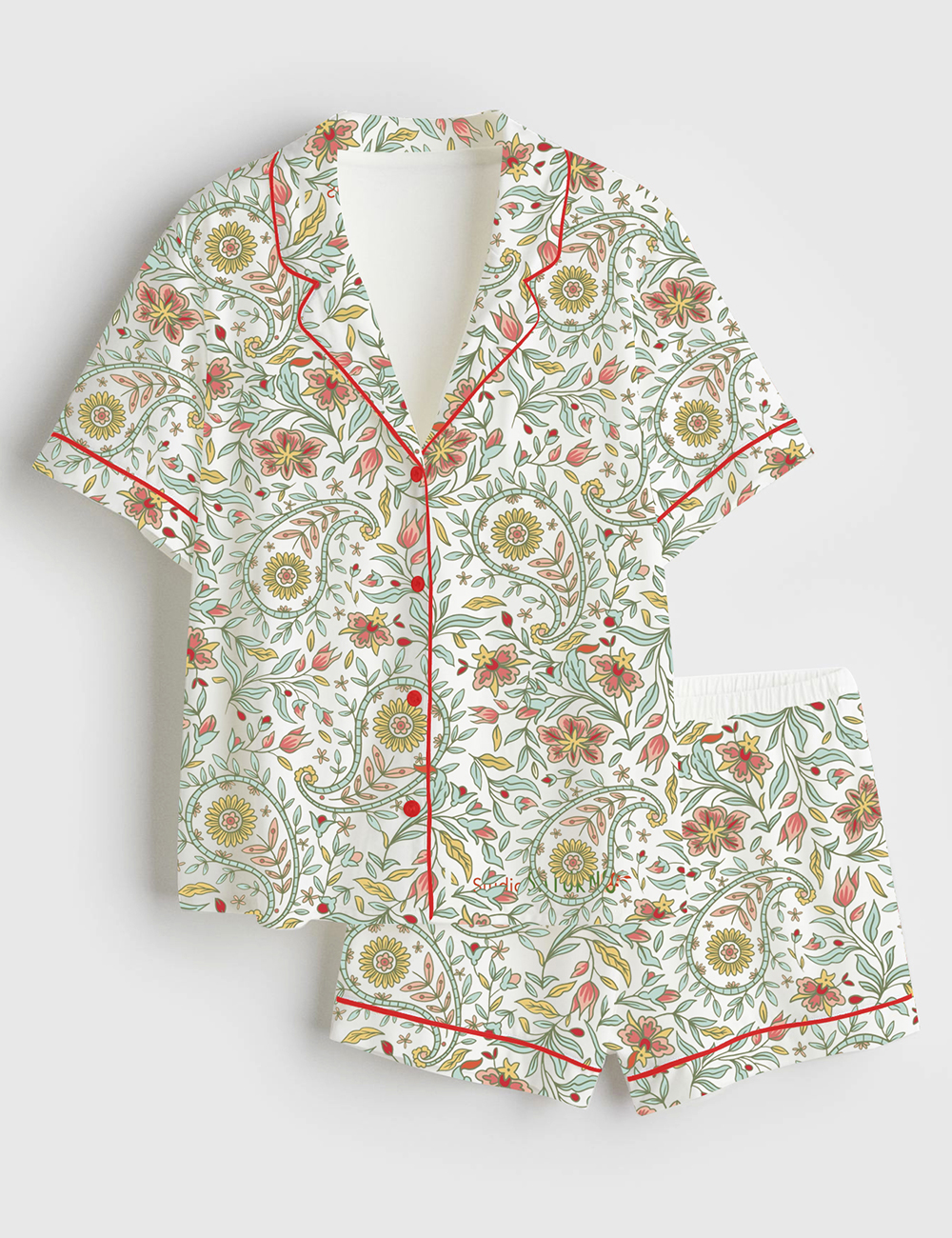 Womenâ€™s Summer Floral Paisley Design Short Sleeve Satin Pajama Set