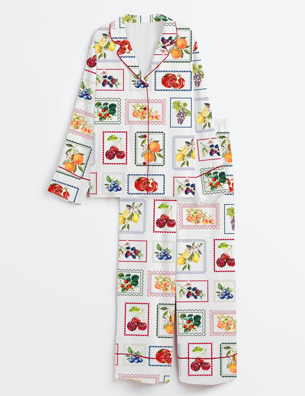 Womenâ€™s Summer Fruit Farmer's Market Cottage Core Gardening Long Sleeve Satin Pajama Set