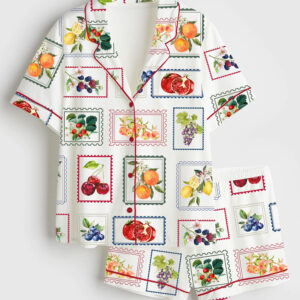 Women's Summer Fruit Farmer's Market Cottage Core Gardening Short Sleeve Satin Pajama Set