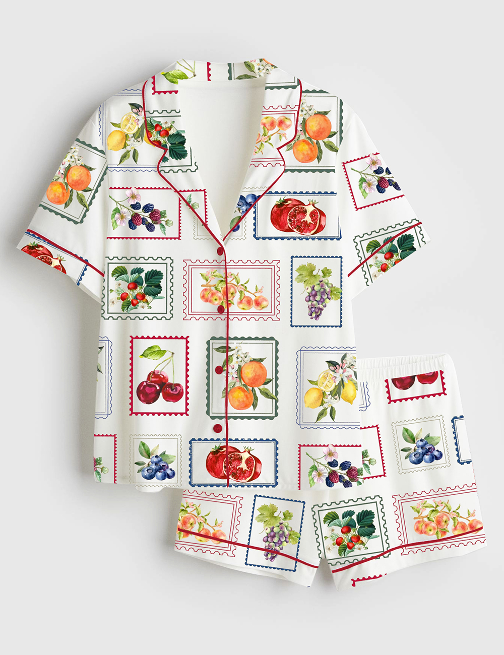 Womenâ€™s Summer Fruit Farmer's Market Cottage Core Gardening Short Sleeve Satin Pajama Set