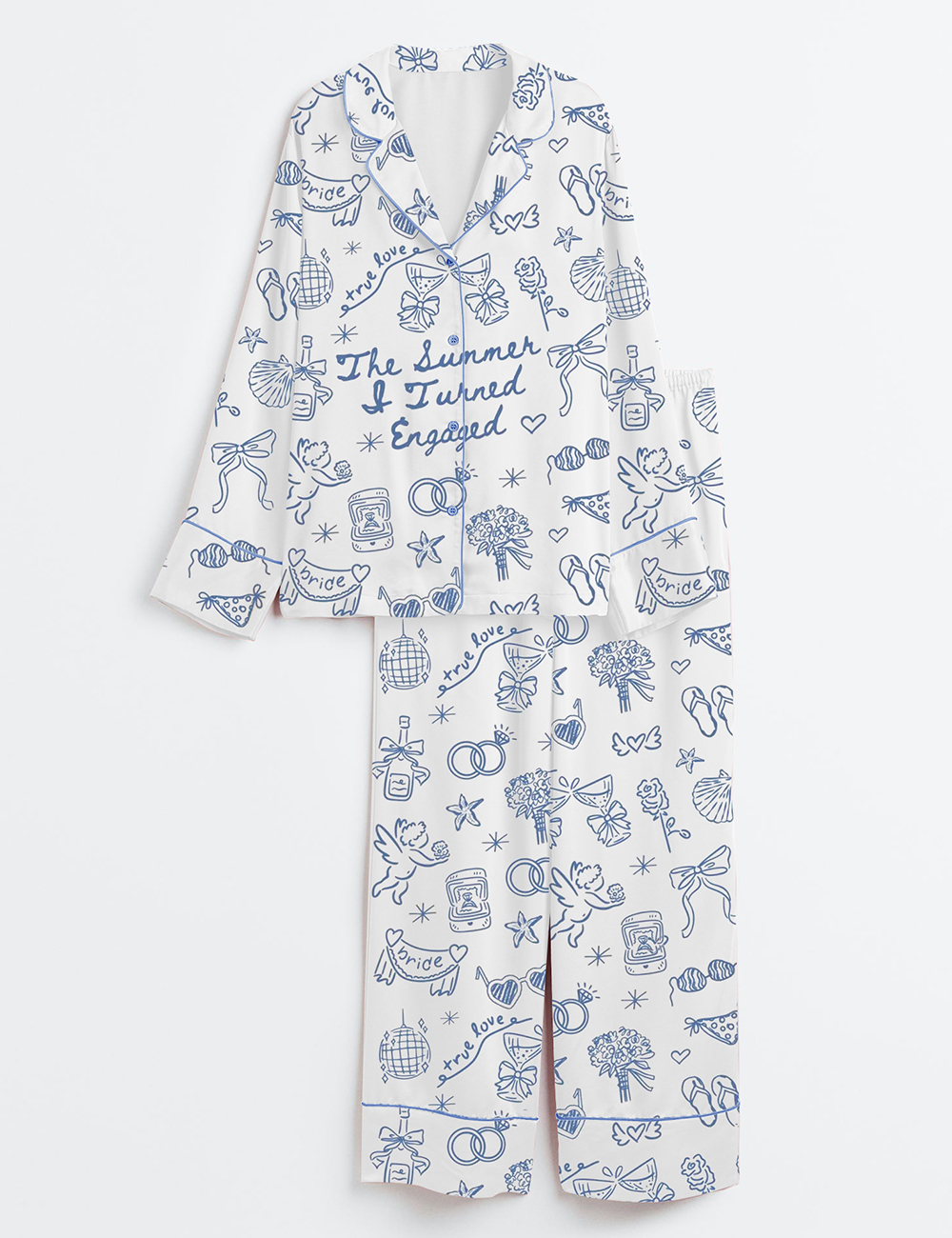 Women's Summer I Turned Engaged Coastal Beach Bride Long Sleeve Satin Pajama Set