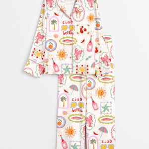Women's Summer In Italy Ciao Bella Long Sleeve Satin Pajamas Set