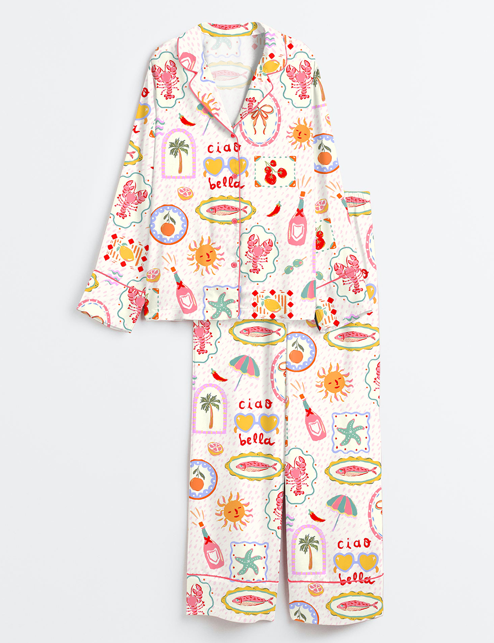 Women's Summer In Italy Ciao Bella Long Sleeve Satin Pajamas Set