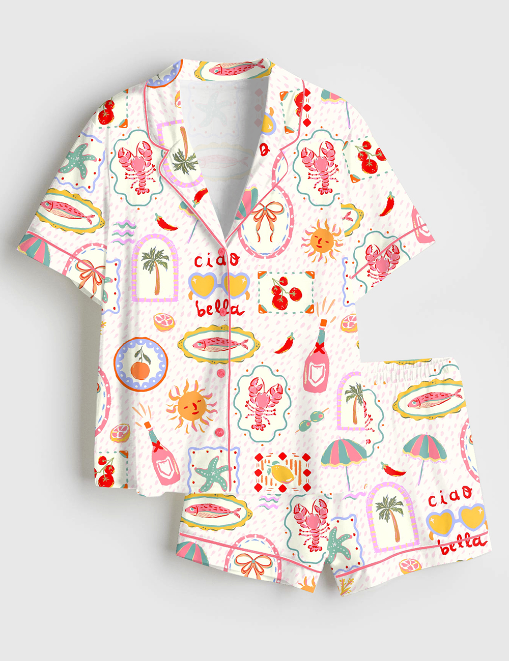 Womenâ€™s Summer In Italy Ciao Bella Short Sleeve Satin Pajama Set