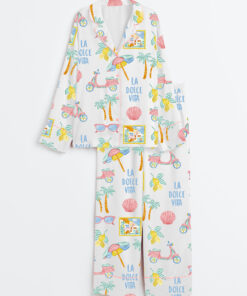 Women's Summer Italian Beach Long Sleeve Satin Pajama Set