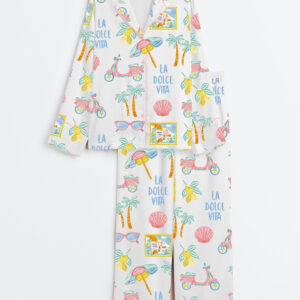 Women's Summer Italian Beach Long Sleeve Satin Pajama Set