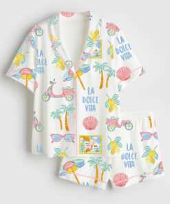 Women's Summer Italian Beach Short Sleeve Satin Pajama Set