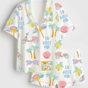 Womenâ€™s Summer Italian Beach Short Sleeve Satin Pajama Set