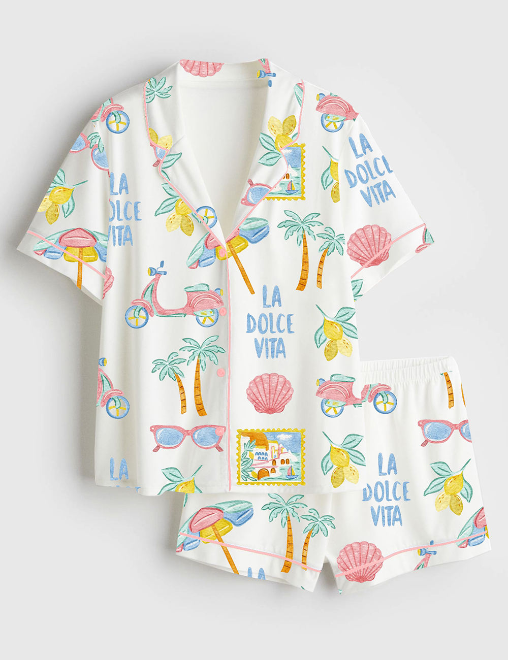 Womenâ€™s Summer Italian Beach Short Sleeve Satin Pajama Set