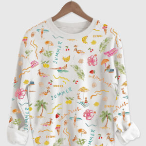 Womenâ€™s Summer Memories Fruity Cocktails Tropical Trees Sandy Beaches Long Sleeve Shirt