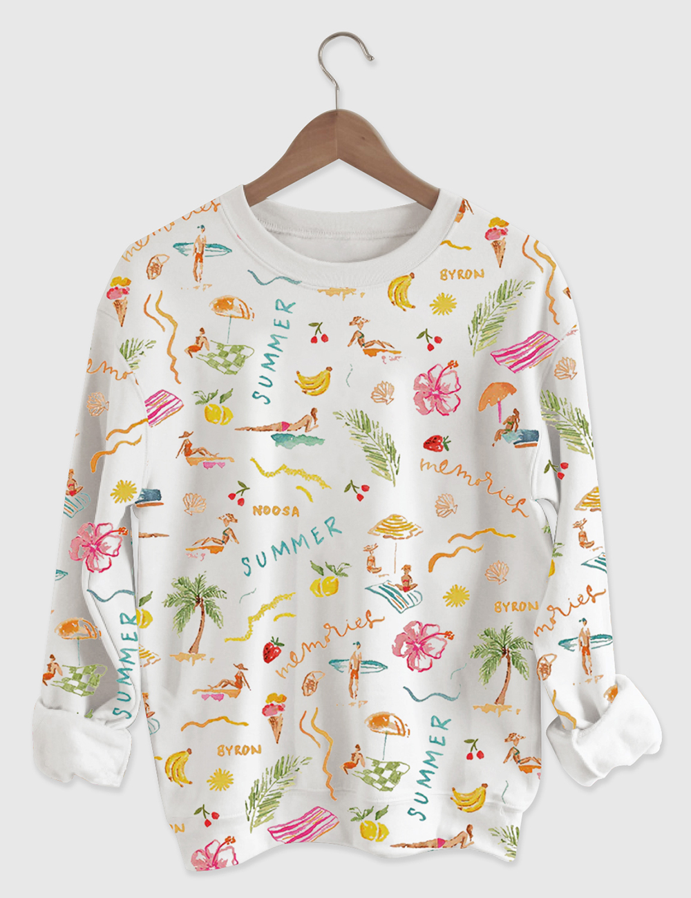 Womenâ€™s Summer Memories Fruity Cocktails Tropical Trees Sandy Beaches Long Sleeve Shirt