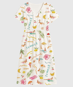 Women's Summer Memories Fruity Cocktails Tropical Trees Sandy Beaches Short Sleeve Dress