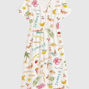 Womenâ€™s Summer Memories Fruity Cocktails Tropical Trees Sandy Beaches Short Sleeve Dress