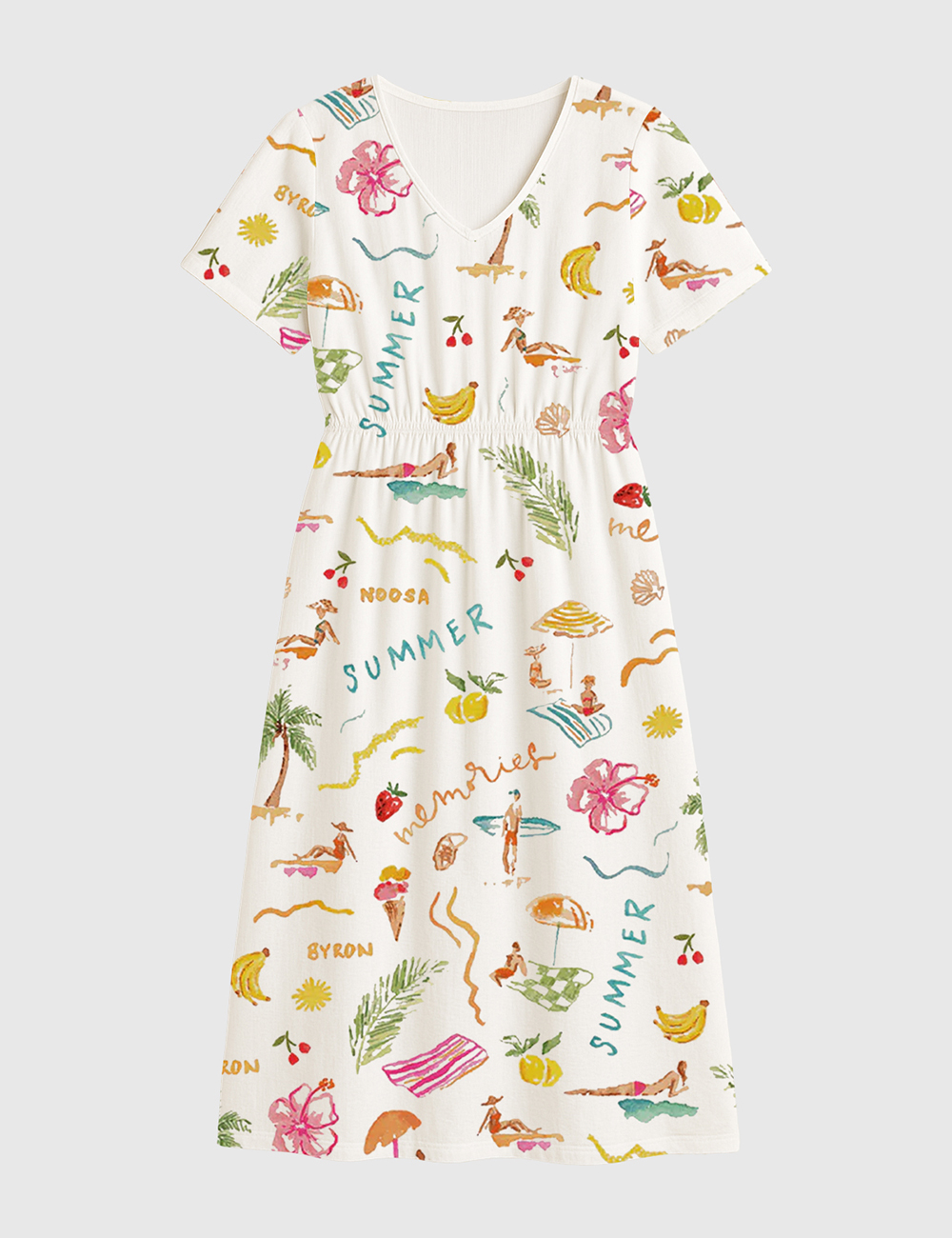Womenâ€™s Summer Memories Fruity Cocktails Tropical Trees Sandy Beaches Short Sleeve Dress