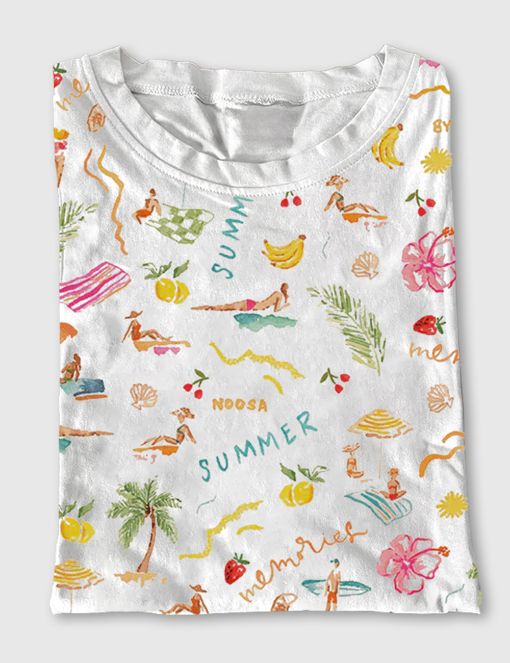 Womenâ€™s Summer Memories Fruity Cocktails Tropical Trees Sandy Beaches Short Sleeve T-Shirt