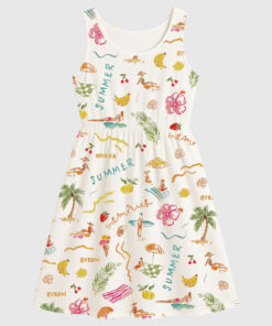 Women's Summer Memories Fruity Cocktails Tropical Trees Sandy Beaches Sleeveless Dress