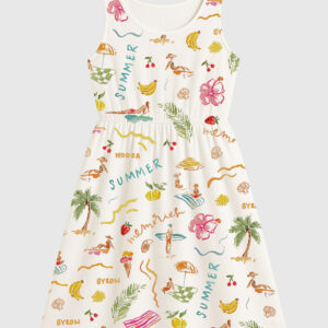 Womenâ€™s Summer Memories Fruity Cocktails Tropical Trees Sandy Beaches Sleeveless Dress