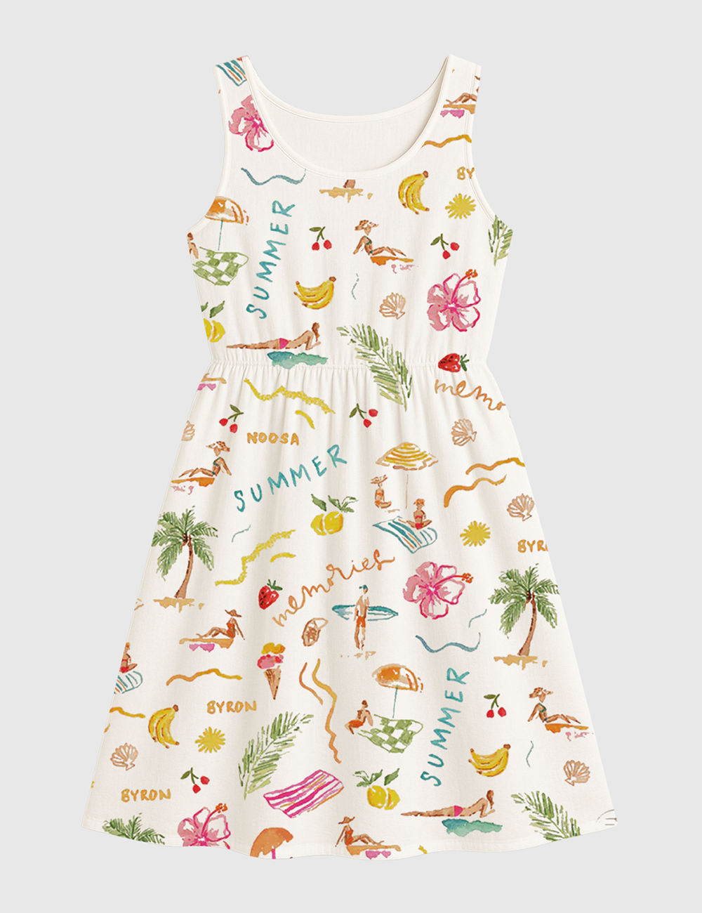 Womenâ€™s Summer Memories Fruity Cocktails Tropical Trees Sandy Beaches Sleeveless Dress