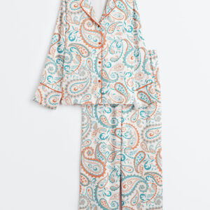 Women's Summer Paisley Design Long Sleeve Satin Pajama Set