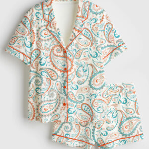Womenâ€™s Summer Paisley Design Short Sleeve Satin Pajama Set
