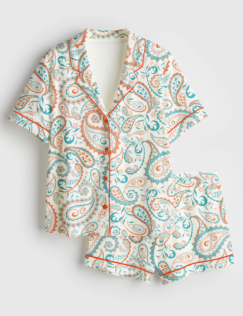 Womenâ€™s Summer Paisley Design Short Sleeve Satin Pajama Set