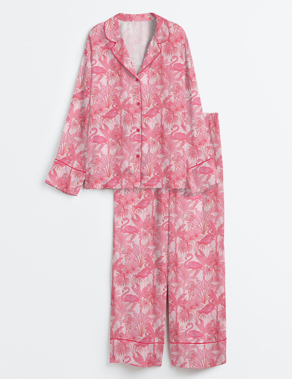 Womenâ€™s Summer Pink Flamingo Long Sleeve Satin Pajama Set