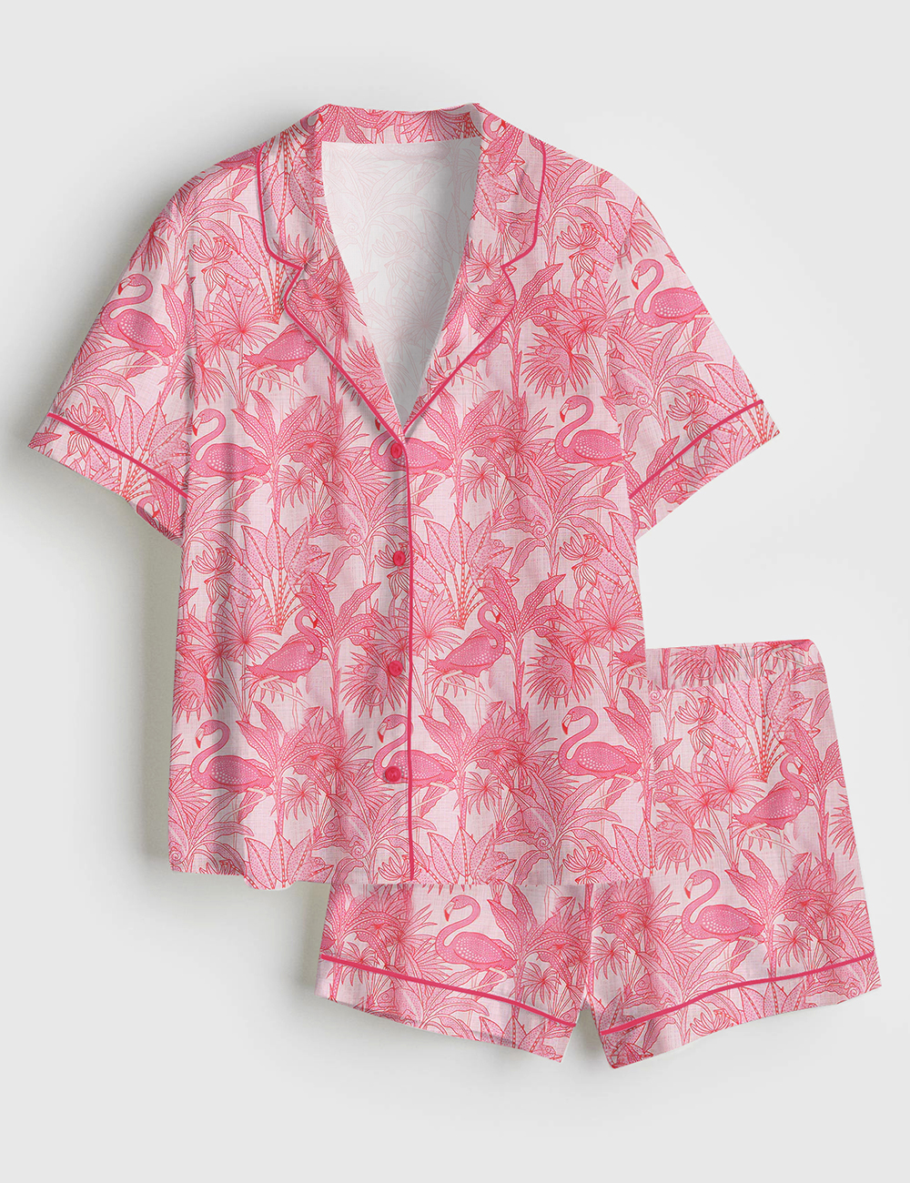 Womenâ€™s Summer Pink Flamingo Short Sleeve Satin Pajama Set