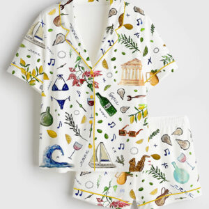 Women's Summer Print Short Sleeve Satin Pajama Set