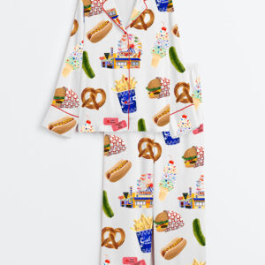 Women's Summer Vibes Boardwalk Collection Long Sleeve Satin Pajamas Set