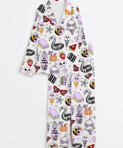 Women's Summerween Funny Halloween Spooky Season Pumpkin Halloween Print Long Sleeve Satin Pajama Set