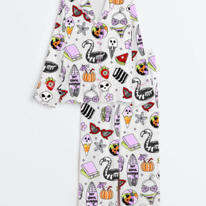 Women's Summerween Funny Halloween Spooky Season Pumpkin Halloween Print Long Sleeve Satin Pajamas Set