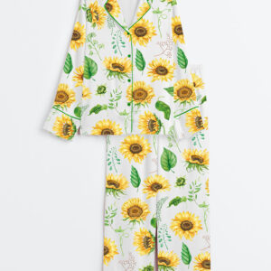 Women's Sunflower Bouquets Long Sleeve Satin Pajamas Set