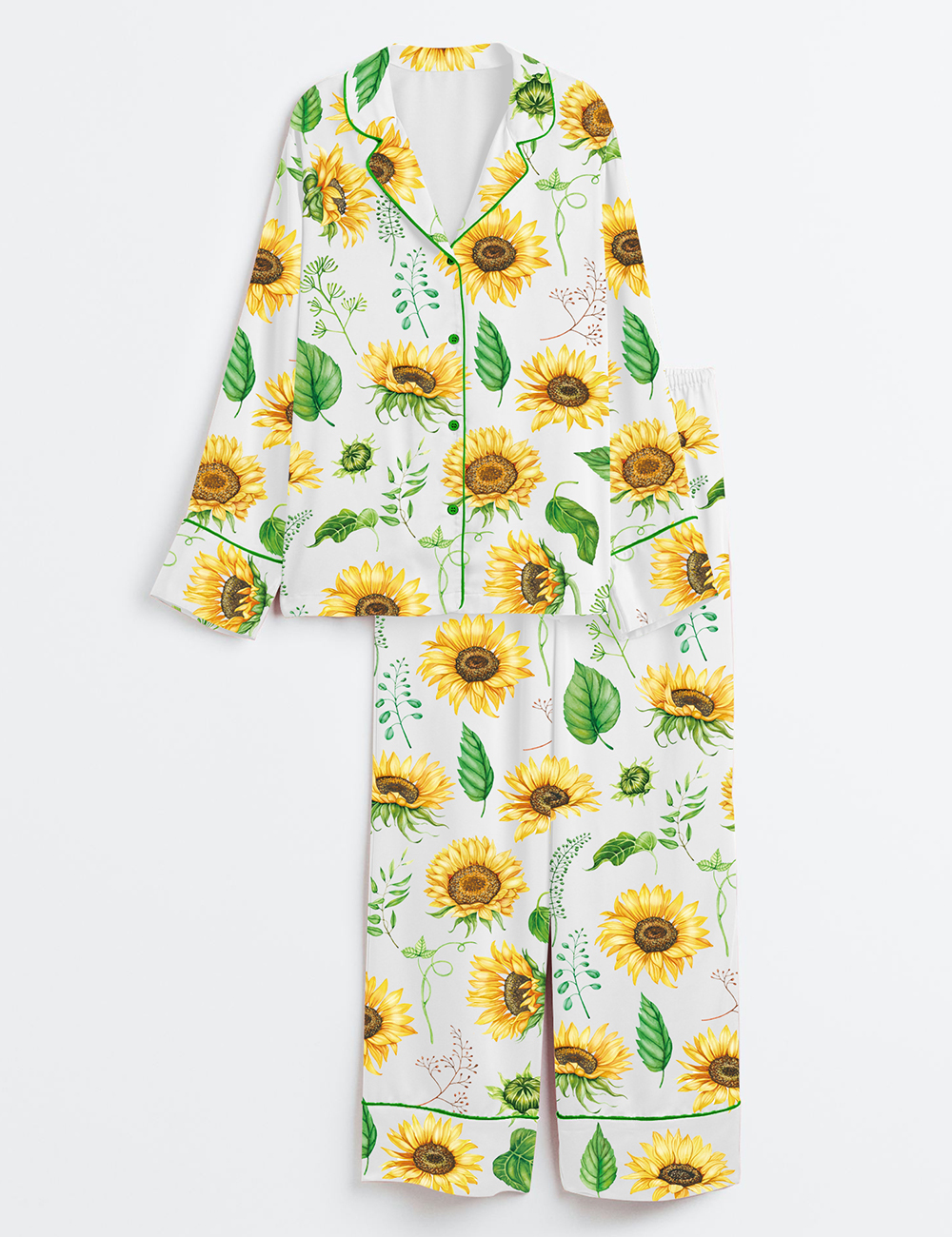 Women's Sunflower Bouquets Long Sleeve Satin Pajamas Set