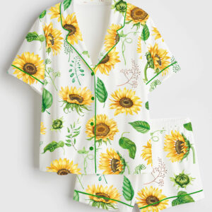 Women's Sunflower Bouquets Short Sleeve Satin Pajama Set