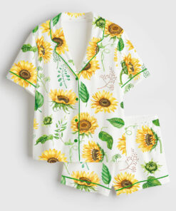 Women's Sunflower Bouquets Short Sleeve Satin Pajama Set