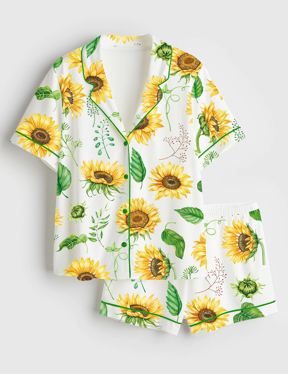 Womenâ€™s Sunflower Bouquets Short Sleeve Satin Pajama Set