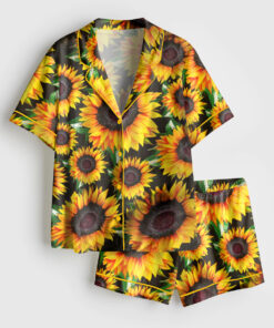 Women's Sunflower Short Sleeve Satin Pajama Set