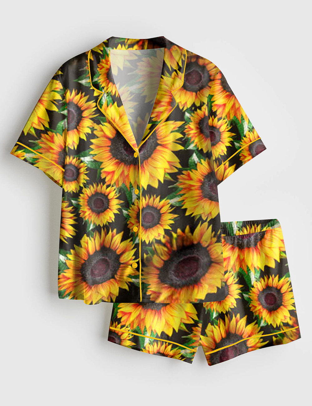 Women's Sunflower Short Sleeve Satin Pajamas Set