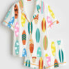 Womenâ€™s Surfboard Beach Wave Hawaii Surf Summer Beach Life Print Short Sleeve Satin Pajama Set