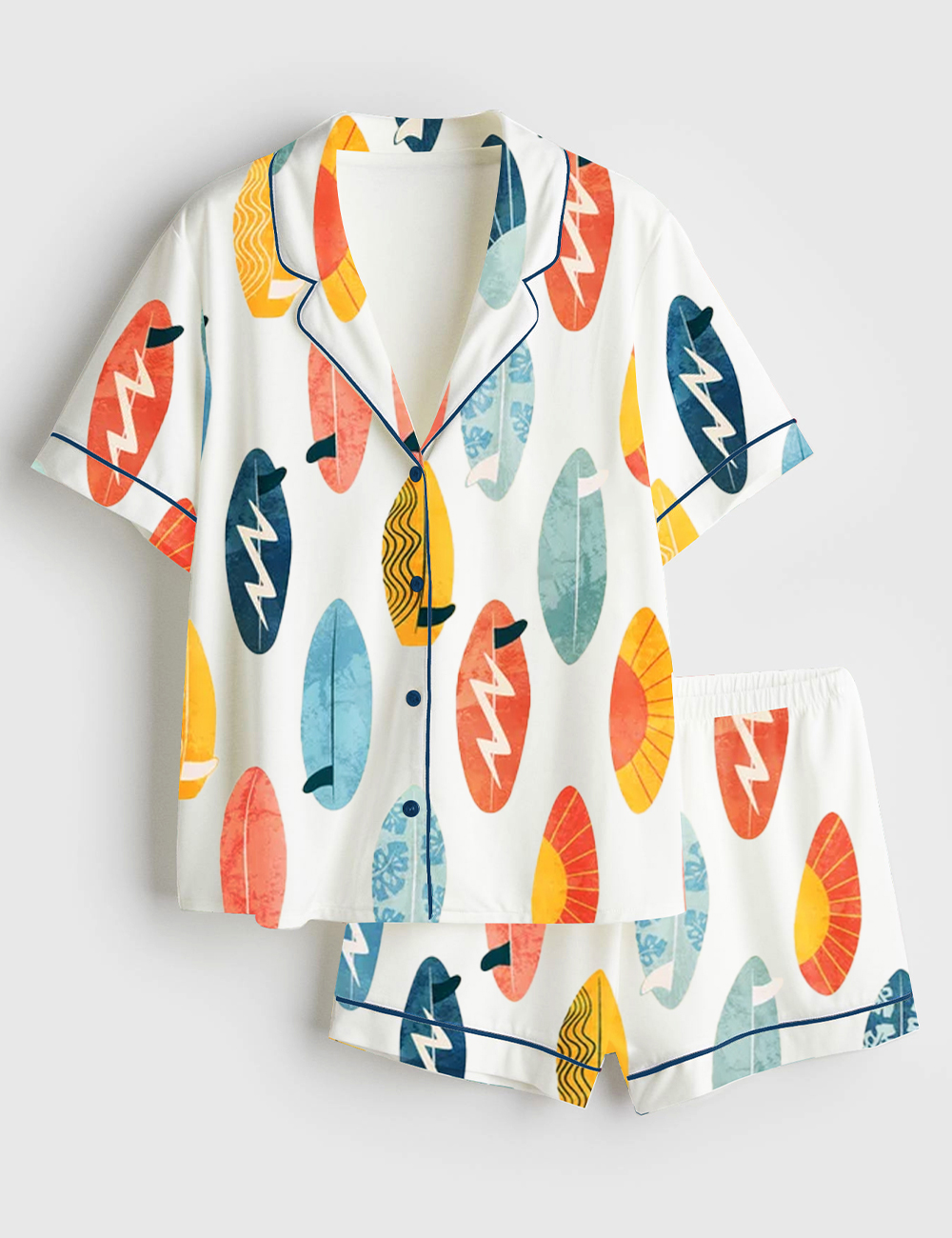 Womenâ€™s Surfing Board Light Surfing Sports Art Print Short Sleeve Satin Pajama Set