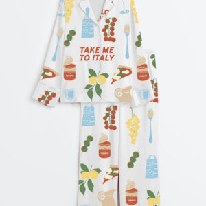 Womenâ€™s Take Me To Italy Travel Long Sleeve Satin Pajama Set